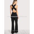 Preto Cruzado Flare Back Hem Macacão Jumpsuit OEM / ODM Atacado Moda Feminina Vestuário (TA7004J)